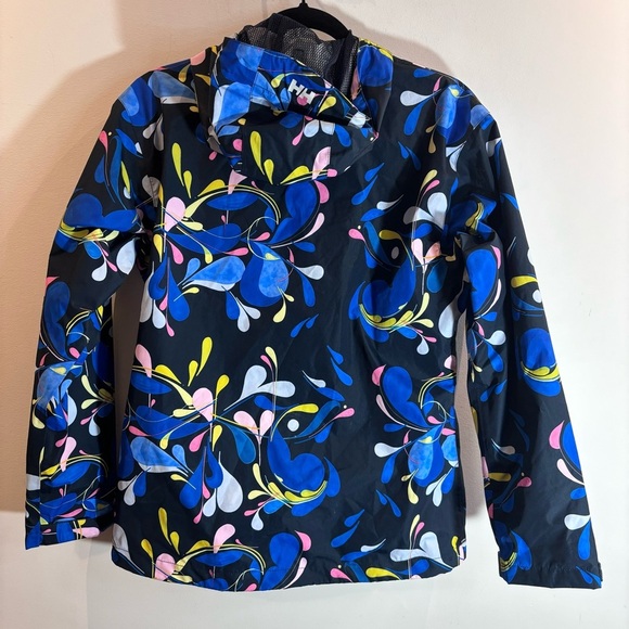 HELLY HANSEN Sz M Rain Jacket Hooded Floral Styled Pattern Pockets Vented Lining - Picture 5 of 10